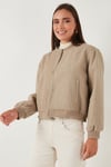 Lela Loose Fit Sıfır Yaka Çıtçıtlı Kaşe Kısa Bayan Mont 6810178 BEJ