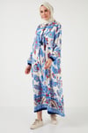 Lela Modest Desenli Regular Fit Bağlamalı V Yaka Maxi Bayan Elbise 611EL510 LACİVERT