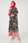 Lela Modest Desenli Regular Fit Bağlamalı V Yaka Maxi Bayan Elbise 611EL510 SİYAH