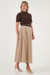 Lela Modest Kemerli Comfort Fit Yüksek Bel Pileli Kloş Uzun Tesettür Bayan Etek 6833360 CAMEL