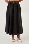 Lela Modest Kemerli Comfort Fit Yüksek Bel Pileli Kloş Uzun Tesettür Bayan Etek 6833360 KOYU KAHVE