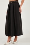 Lela Modest Kemerli Comfort Fit Yüksek Bel Pileli Kloş Uzun Tesettür Bayan Etek 6833360 KOYU KAHVE