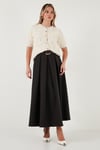 Lela Modest Kemerli Comfort Fit Yüksek Bel Pileli Kloş Uzun Tesettür Bayan Etek 6833360 KOYU KAHVE