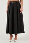 Lela Modest Kemerli Comfort Fit Yüksek Bel Pileli Kloş Uzun Tesettür Bayan Etek 6833360 KOYU KAHVE