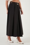 Lela Modest Kemerli Comfort Fit Yüksek Bel Pileli Kloş Uzun Tesettür Bayan Etek 6833360 KOYU KAHVE
