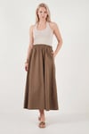 Lela Modest Pamuklu Relaxed Fit Lastikli Bel Tesettür Midi Kadın Etek 668YE4449 KAHVE