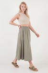 Lela Modest Pamuklu Relaxed Fit Lastikli Bel Tesettür Midi Kadın Etek 668YE4449 AÇIK HAKİ