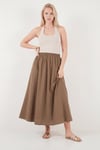 Lela Modest Pamuklu Relaxed Fit Lastikli Bel Tesettür Midi Kadın Etek 668YE4449 KAHVE