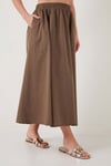 Lela Modest Pamuklu Relaxed Fit Lastikli Bel Tesettür Midi Kadın Etek 668YE4449 KAHVE