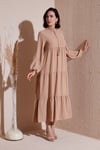 Lela Modest Regular Fit Dik Yaka Uzun Bayan Elbise 611EL545 CAMEL