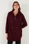 Lela Modest Regular Fit Kapüşonlu Tesettür Triko Bayan Hırka 4616176 BORDO