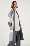 Lela Modest Regular Fit Renk Bloklu Uzun Tesettür Triko Bayan Hırka 4616172 KOYU GRİ