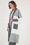 Lela Modest Regular Fit Renk Bloklu Uzun Tesettür Triko Bayan Hırka 4616172 KOYU GRİ