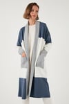 Lela Modest Regular Fit Renk Bloklu Uzun Tesettür Triko Bayan Hırka 4616172 AÇIK GRİ