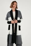 Lela Modest Regular Fit Renk Bloklu Uzun Tesettür Triko Bayan Hırka 4616172 SİYAH