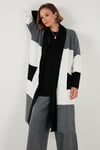 Lela Modest Regular Fit Renk Bloklu Uzun Tesettür Triko Bayan Hırka 4616172 SİYAH