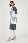 Lela Modest Regular Fit Renk Bloklu Uzun Tesettür Triko Bayan Hırka 4616172 AÇIK GRİ