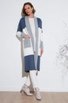 Lela Modest Regular Fit Renk Bloklu Uzun Tesettür Triko Bayan Hırka 4616172 AÇIK GRİ