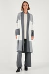 Lela Modest Regular Fit Renk Bloklu Uzun Tesettür Triko Bayan Hırka 4616172 KOYU GRİ