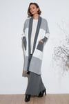 Lela Modest Regular Fit Renk Bloklu Uzun Tesettür Triko Bayan Hırka 4616172 KOYU GRİ