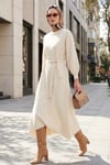 Lela Modest Relaxed Fit Bisiklet Yaka Triko Kadın Elbise 4616198 KREM