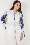 Lela Nakışlı Oversize Fit Bağlamalı Hakim Yaka Kadın Gömlek 676206 BEYAZ
