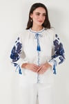 Lela Nakışlı Oversize Fit Bağlamalı Hakim Yaka Kadın Gömlek 676206 BEYAZ
