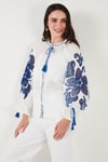 Lela Nakışlı Oversize Fit Bağlamalı Hakim Yaka Kadın Gömlek 676206 BEYAZ