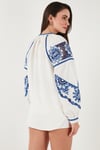Lela Nakışlı Oversize Fit Pamuklu V Yaka Bayan Gömlek 676242 EKRU
