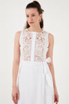 Lela Nakışlı Regular Fit Kolsuz Midi Kadın Elbise 611EL00959 Ekru-Camel