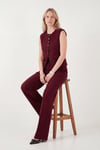 Lela Ön Yırtmaç Detaylı Fitted Fit Bisiklet Yaka Düğmeli Kadın Yelek 6521194 BORDO