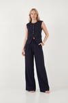 Lela Ön Yırtmaç Detaylı Fitted Fit Bisiklet Yaka Düğmeli Bayan Yelek 6521194 LACİVERT