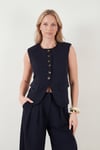 Lela Ön Yırtmaç Detaylı Fitted Fit Bisiklet Yaka Düğmeli Bayan Yelek 6521194 LACİVERT