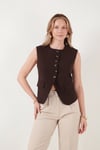 Lela Ön Yırtmaç Detaylı Fitted Fit Bisiklet Yaka Düğmeli Bayan Yelek 6521194 KAHVE