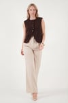Lela Ön Yırtmaç Detaylı Fitted Fit Bisiklet Yaka Düğmeli Bayan Yelek 6521194 KAHVE