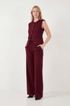 Lela Ön Yırtmaç Detaylı Fitted Fit Bisiklet Yaka Düğmeli Kadın Yelek 6521194 BORDO