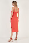 Lela Önü Büzgülü İp Askılı Yırtmaçlı Fitted Midi Bayan Elbise 5865362 NAR ÇİÇEĞİ