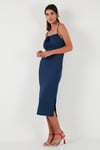 Lela Önü Büzgülü İp Askılı Yırtmaçlı Fitted Midi Kadın Elbise 5865362 İNDİGO