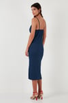 Lela Önü Büzgülü İp Askılı Yırtmaçlı Fitted Midi Kadın Elbise 5865362 İNDİGO
