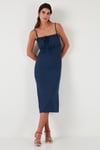 Lela Önü Büzgülü İp Askılı Yırtmaçlı Fitted Midi Kadın Elbise 5865362 İNDİGO