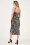 Lela Önü Büzgülü İp Askılı Yırtmaçlı Fitted Midi Bayan Elbise 5865362 LEOPAR