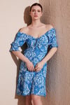 Lela Önü Büzgülü V Yaka Kolları Gipeli Kadın Elbise 5865070 MAVİ