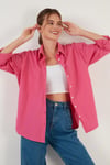 Lela Oversize % 100 Pamuk Poplin Bayan Gömlek CF21S163867 FUŞYA