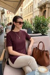 Lela Oversize Bisiklet Yaka Yırtmaç Detaylı Bayan Bluz 5869000 VİŞNE