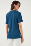 Lela Oversize Bisiklet Yaka Yırtmaç Detaylı Bayan Bluz 5869000 İNDİGO
