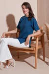 Lela Oversize Bisiklet Yaka Yırtmaç Detaylı Bayan Bluz 5869000 İNDİGO
