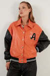 Lela Oversize Cepli Bomber Suni Bayan Deri Mont 6230104 ORANJ