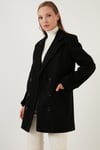 Lela Oversize Çift Düğmeli Cepli Uzun Bayan Kaban 6230058 SİYAH