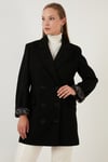 Lela Oversize Çift Düğmeli Cepli Uzun Bayan Kaban 6230058 SİYAH