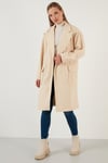Lela Oversize Çift Düğmeli Kruvaze Yaka Uzun Bayan Kaban 6230043 TAŞ